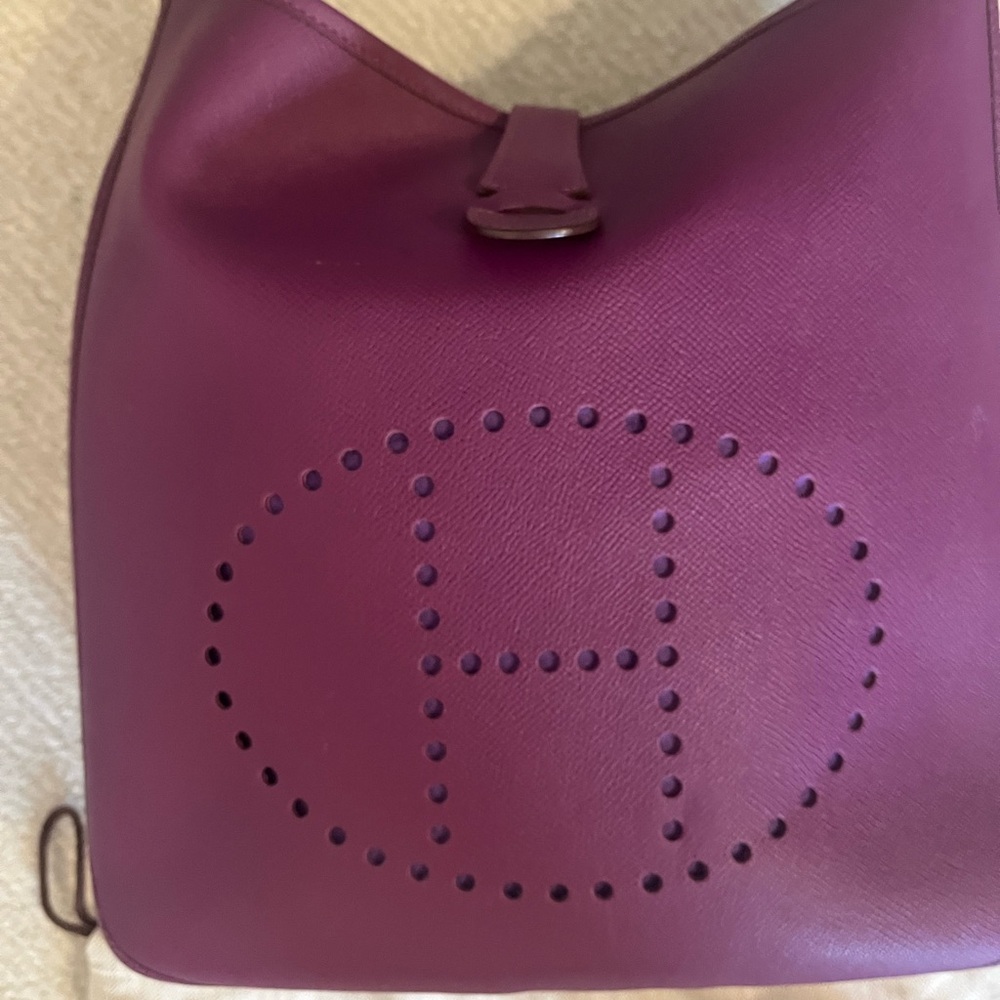 Hermes Plum Leather Shoulder Bag with Perforated H
